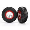 Tires & wheels, assembled, glued (sct satin chrome red beadlock wheels, ultra soft s1 compound off-road racing tires, inserts) (2) (2wd rear, 4wd f/r)