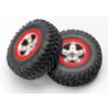 Tires & wheels, assembled, glued (sct satin chrome wheels, red beadlock  (dual profile 2.2" outer, 3.0" inner), sct off-road tires, foam inserts) (2) (front)