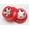 Wheels, sct satin chrome, red beadlock style, dual profile (1.8" outer, 1.4" inner) (2)