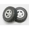 Tires and wheels, assembled, glued (sct satin chrome wheels, sct off-road racing tires, foam inserts) (1 each, right & left) (TRX-7073)