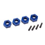Wheel hubs, 12mm hex, 6061-T6 aluminum (blue-anodized) (4)/ screw pin (4) (TRX-8269X)