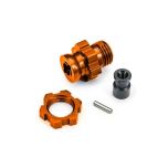 Traxxas - Wheel hub, splined, 17mm, short (orange-anodized) (1)/ wheel nut, splined, 17mm (orange-anodized) (1)/ hub retainer, M4 X 0.7 (1)/ axle pin (1)  (TRX-9087-ORNG)