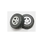 Tires and wheels, assembled, glued (sct satin chrome wheels, sct off-road racing tires, foam inserts) (1 each, right & left) (TRX-7073)