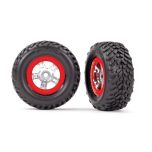 Tires and wheels, assembled, glued (sct satin chrome wheels, red beadlock style, sct off-road racing tires, foam inserts) (1 each, right & left)