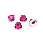 Nuts, aluminum, flanged, serrated (4mm) (pink-anodized) (4)