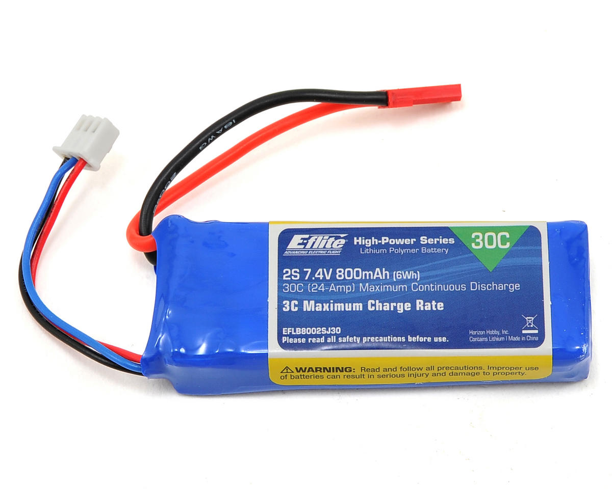 E-Flite 800mAh 2S 7.4V 30C LiPo, 18AWG JST
