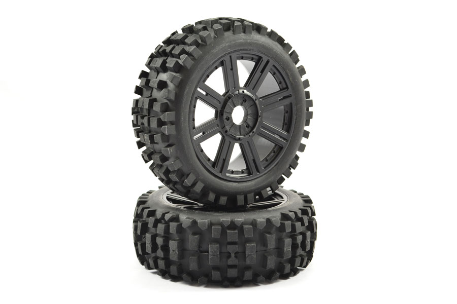 Fastrax Rock Block banden op zwarte 8-Spaaks velgen voor 1/8 buggy