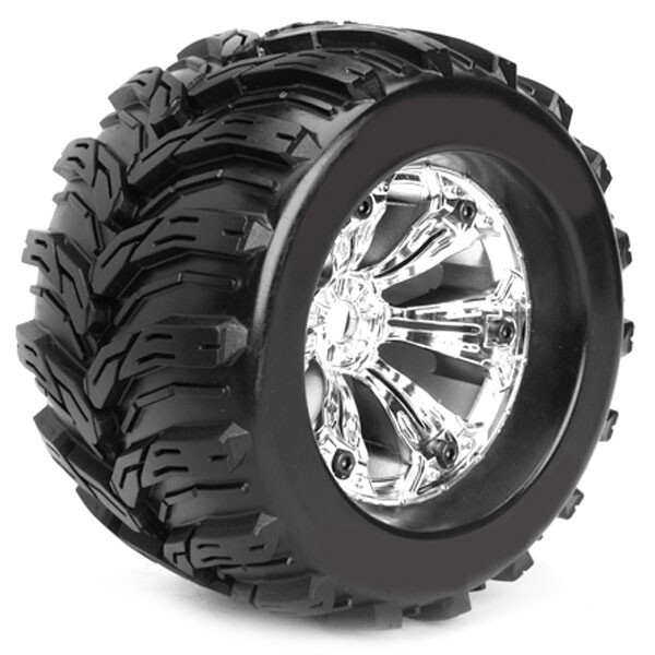 Fastrax Arrow MT banden op chrome 6-spaaks velgen (1/2" offset) - 1/8 Truck & Truggy afbeelding