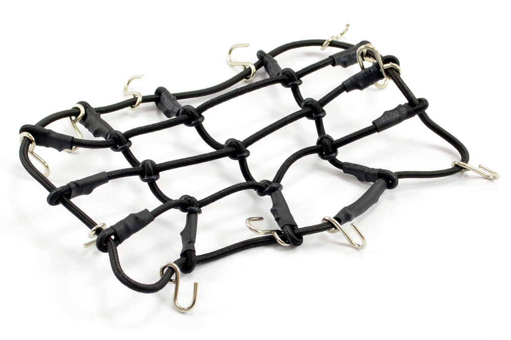 Luggage Net w/Hooks L130mm / W110mm (Unstretched) - Zwart