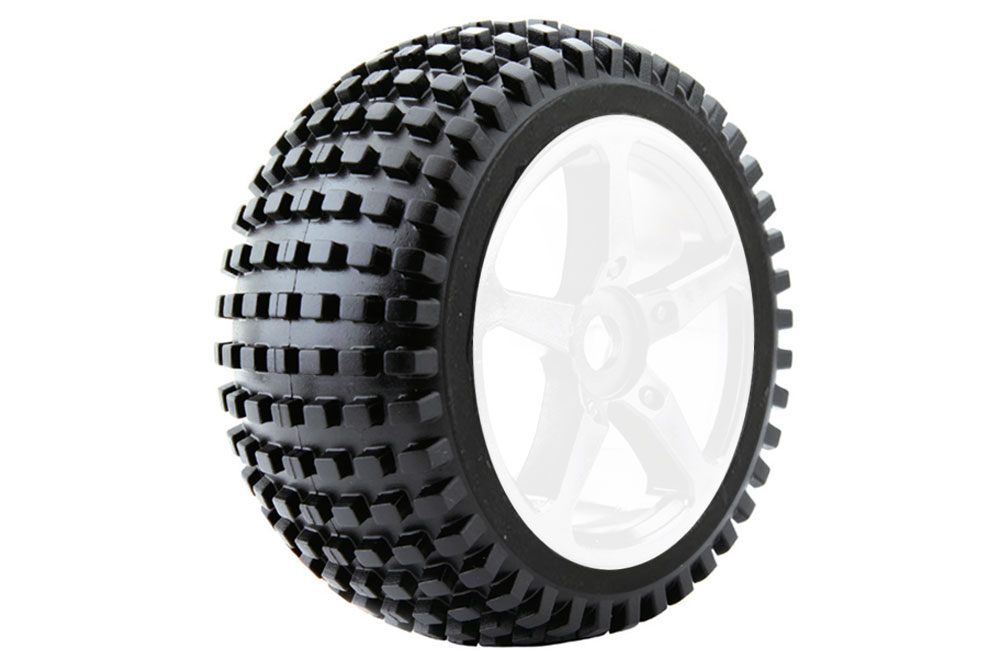 Fastrax Rock banden op witte velgen (0 offset) - 1/8 Truggy