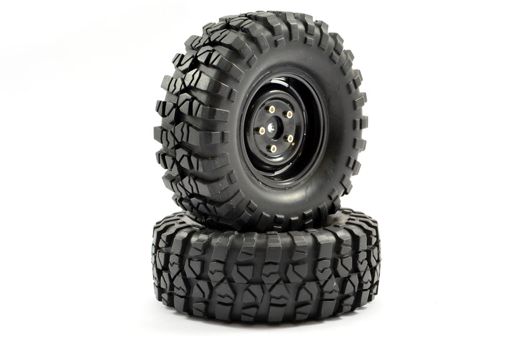 Fastrax Bedrock 108mm banden op staal look 1.9" scale velgen - Zwart