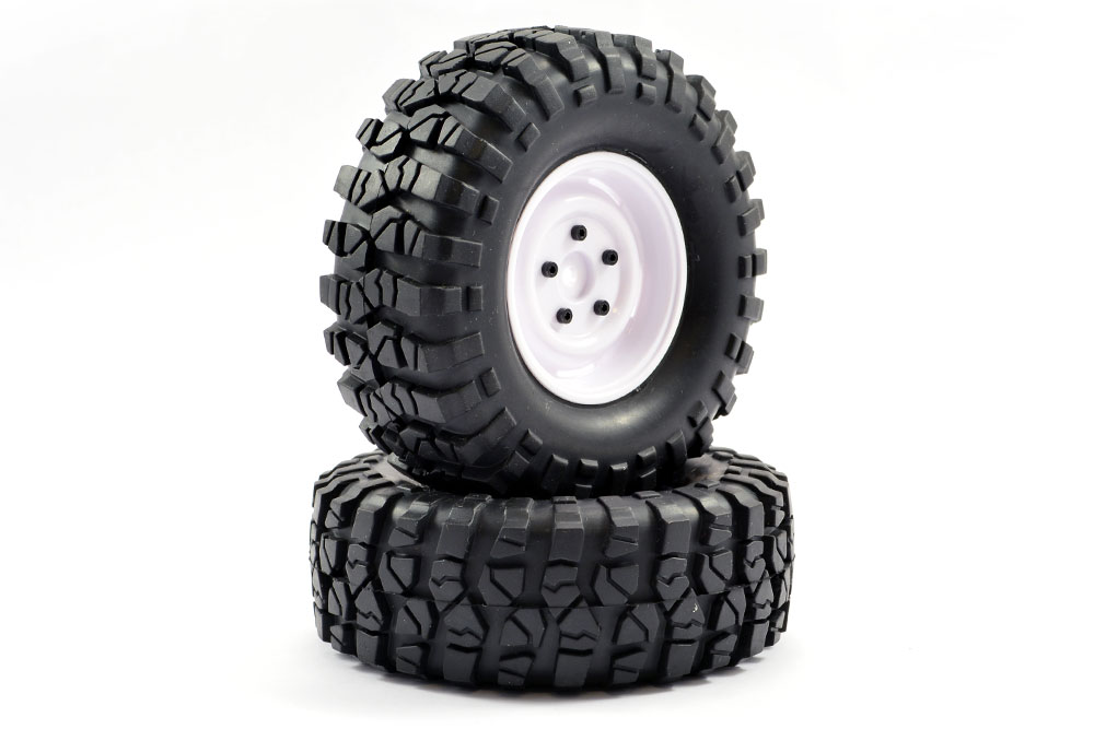 Fastrax Bedrock 108mm banden op stalen 1.9" scale velgen - Wit afbeelding