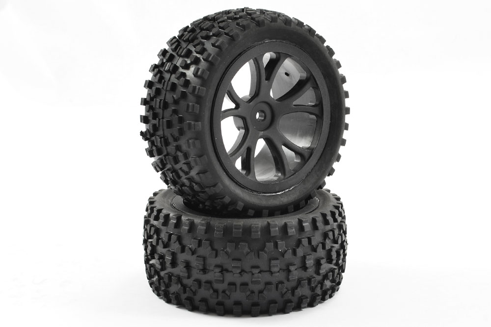Fastrax Cuboid achterbanden op zwarte 10 spaaks velgen voor 1/10 buggy