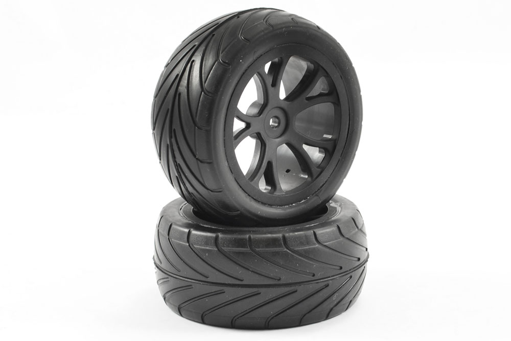 Fastrax Arrow onroad achterbanden op zwarte 6 spaaks velgen voor 1/10 buggy