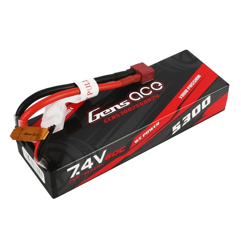 GensAce Car Lipo 60C 7,4 volt 5300mah met Dean Stekker