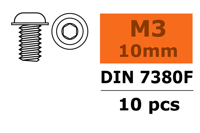 Laagbolkopflensschroef met binnenzeskant, M3X10, Staal (10st) afbeelding