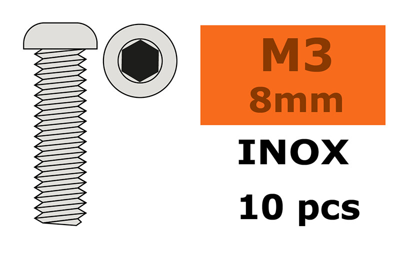 Laagbolkopschroef met binnenzeskant, M3X8, Inox (10st) afbeelding