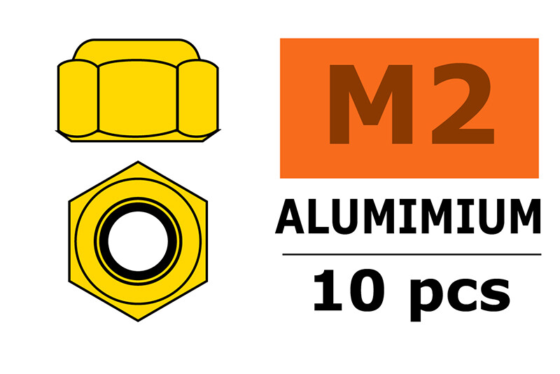 Zelfborgende zeskantmoer M2 "Goud", Aluminium (10st) afbeelding