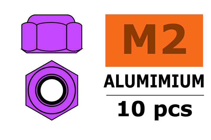 Zelfborgende zeskantmoer M2 "Paars", Aluminium (10st) afbeelding