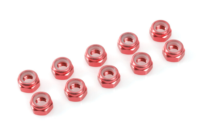 Zelfborgende zeskantmoer M2 "Rood", Aluminium (10st)