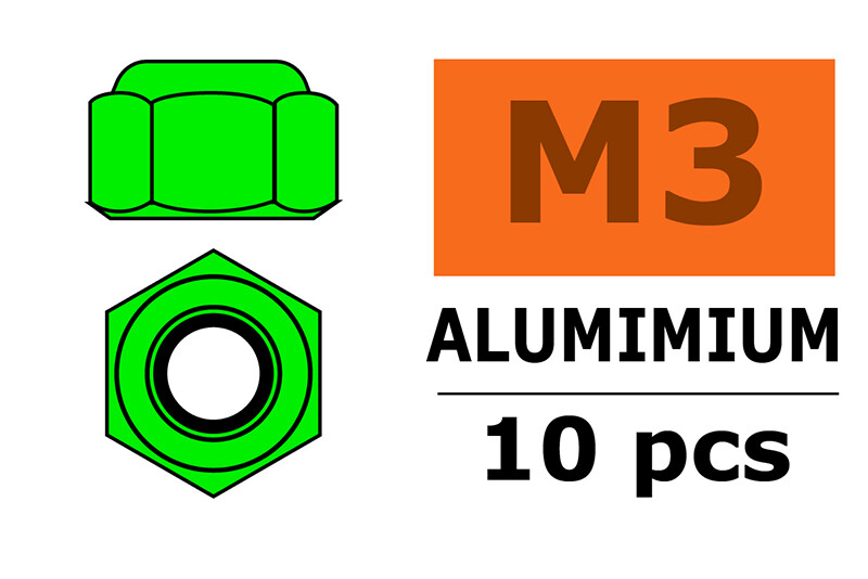 Zelfborgende zeskantmoer M3 "Groen", Aluminium (10st) afbeelding
