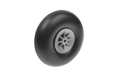Vliegtuig wielen, Rubber met Nylon velg, 90mm, As Diameter 4mm (2 st)