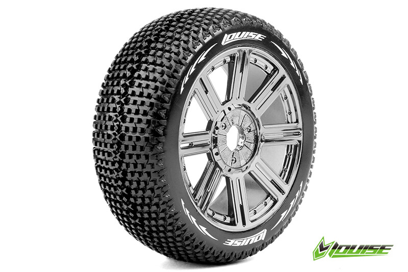 Louise B-TURBO Super Soft banden op black chrome spaakvelgen voor 1/8 buggy afbeelding