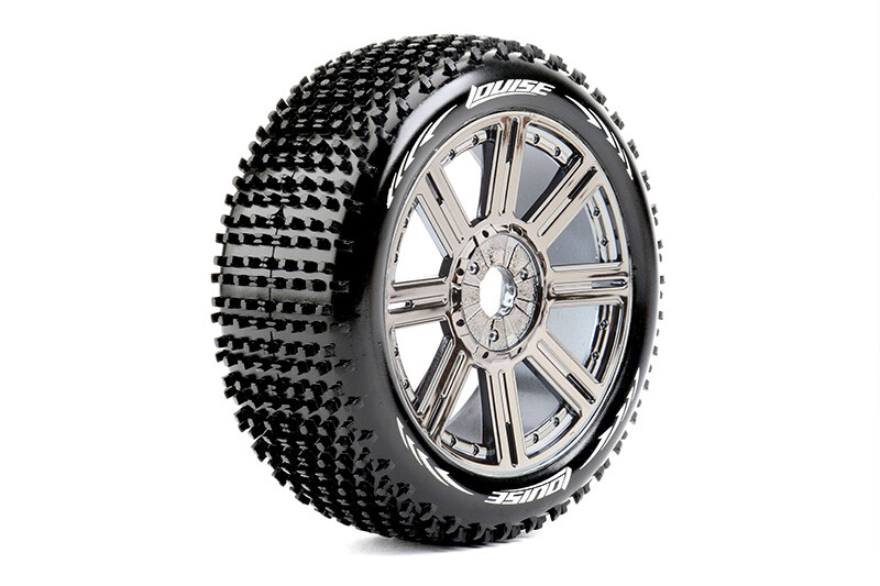 Louise B-HORNET Super Soft banden op black chrome spaakvelgen voor 1/8 buggy afbeelding