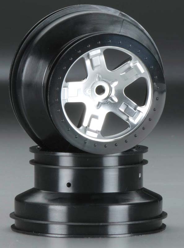 Wheels, sct, chrome, green beadlock style, dual profile (2.2" outer 3.0" inner) (2) (2wd front only)
