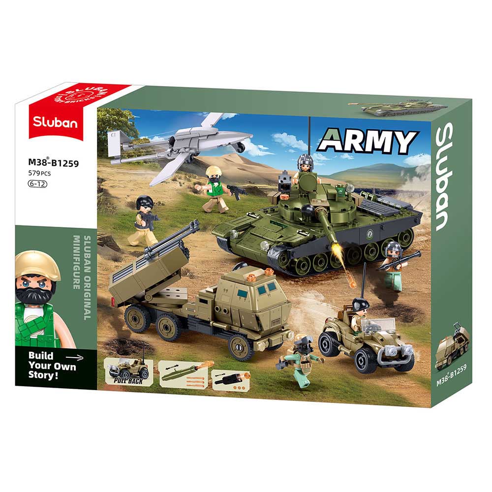 Sluban - M38-B1259 3 in 1 Army Tank | City defender modelbouw bouwpakketten | Classic creator autos’s | Technische ideas speelgoed kinderen & volwassenen | 579 bouwstenen (compatib