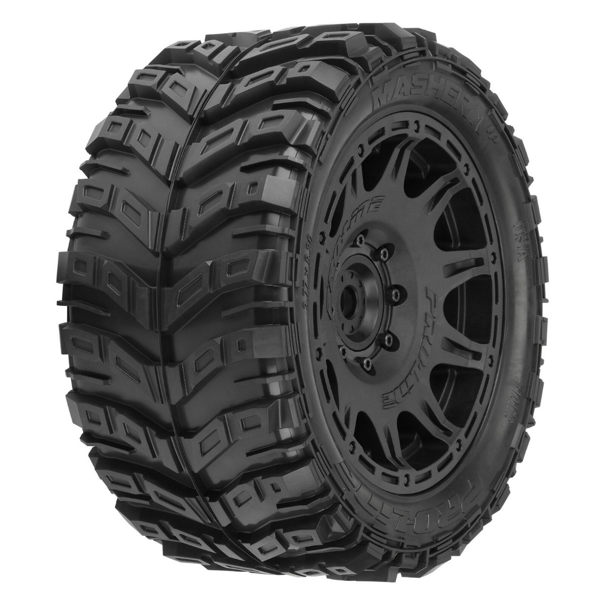 Proline Masher X 5.7'' Belted Banden Op zwarte Raid velgen 8x48/24mm hex