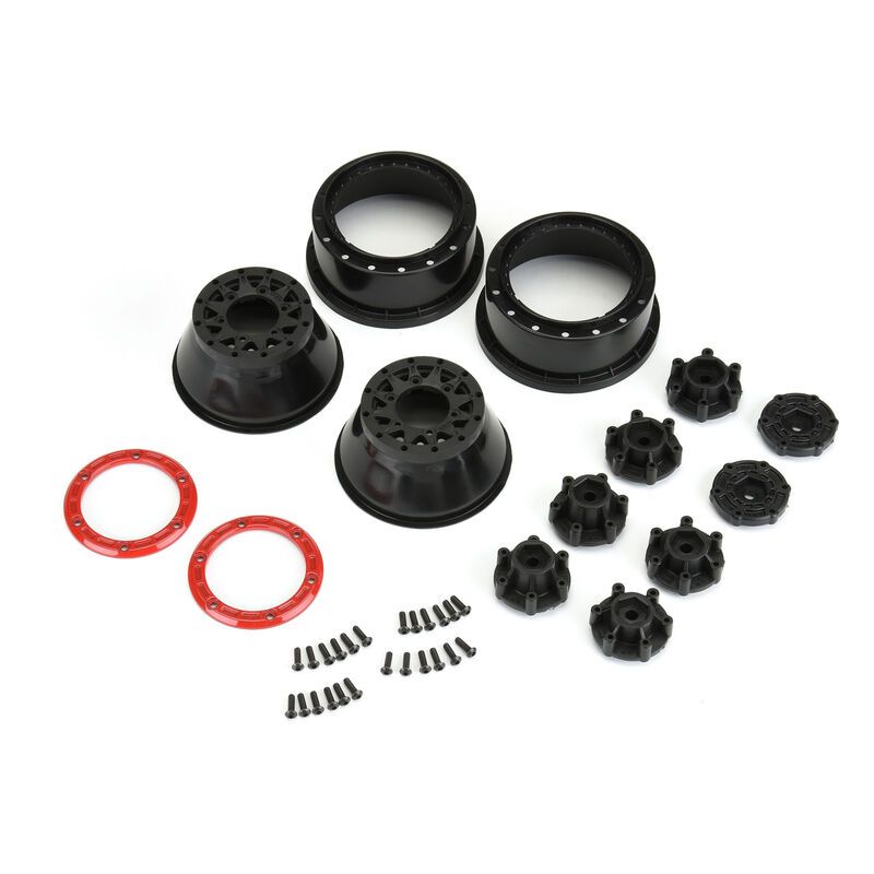 Proline raid 2.2/3.0" RED/BLACK beadlock 6x30 hex sc wheels