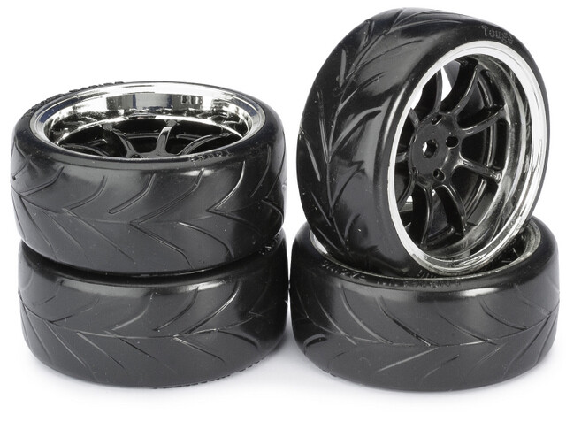 Absima drift banden op 9-spaaks velgen / Type A - Zwart/Chrome afbeelding