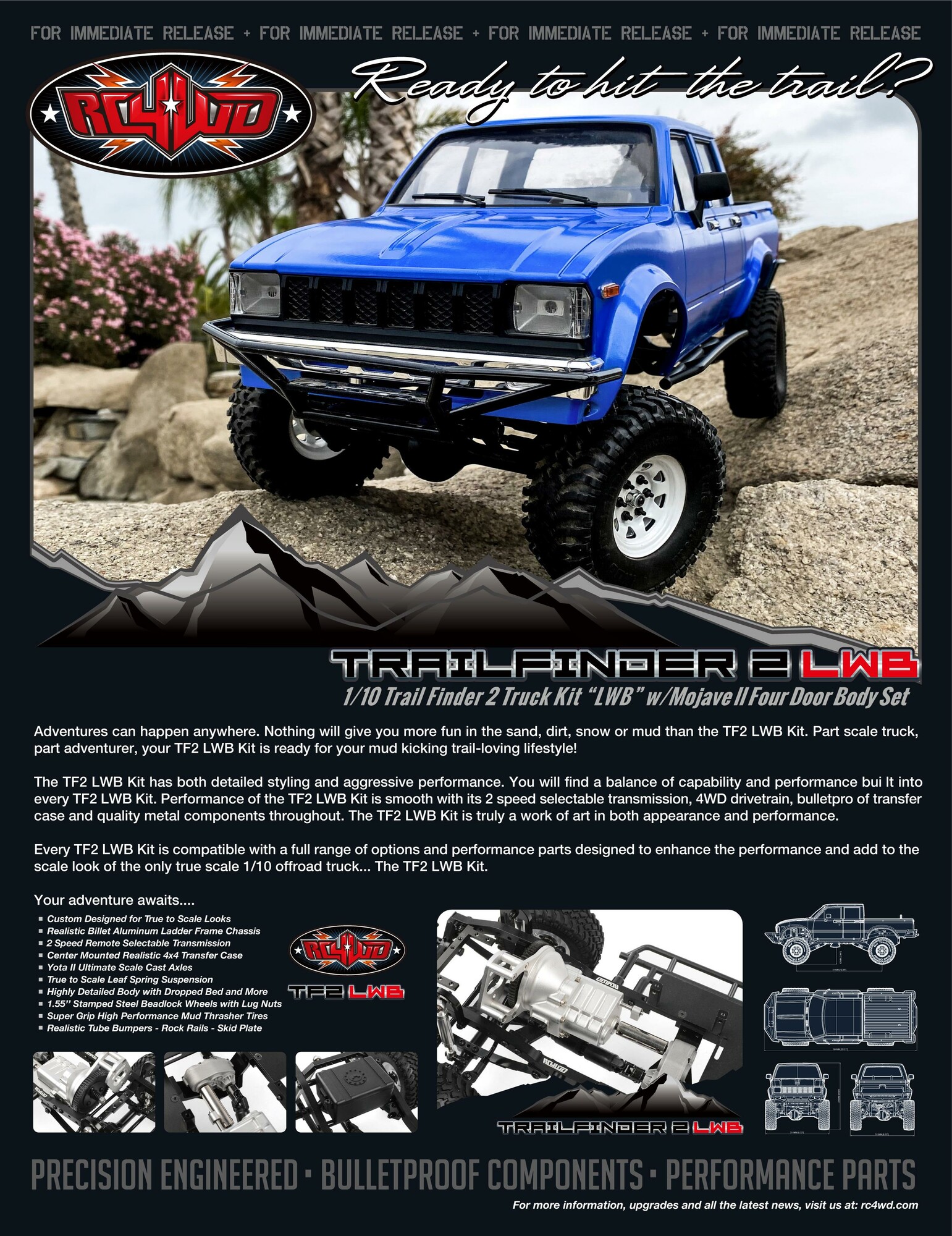 RC4WD Trail Finder 2 Truck Kit LWB w/ Mojave II Four Door Body Set (Z-K0058) afbeelding