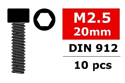 Team Corally - Staal schroeven M2.5 x 20mm - Cilinderkop binnenzeskant - 10 st (C-30035) afbeelding