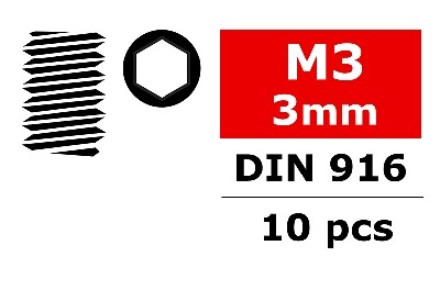 Team Corally - Staal stelschroeven M3 x 3mm - Binnenzeskant - 10 st (C-30150) afbeelding