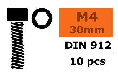 Cilinderschroef met binnenzeskant, M4X30, Staal (10st)