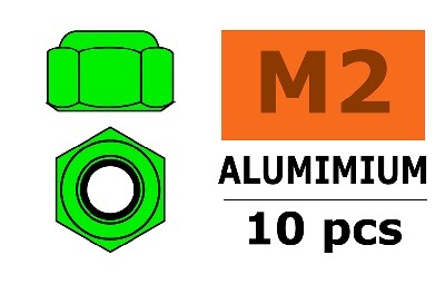 Zelfborgende zeskantmoer M2 "Groen", Aluminium (10st) afbeelding