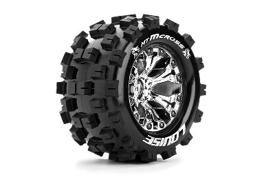 Louise MT-Mcross Banden Set - 2.8" Velgen Chrome - 1/2" Offset - Hex 12mm (electro 2WD: FR, electro 4x4: FR/RR, nitro 2WD RR) afbeelding