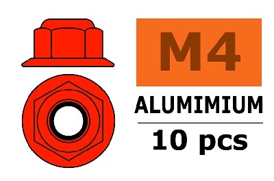Zelfborgende zeskantmoer M4, met flens "Rood", Aluminium (10st)