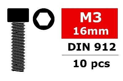 Team Corally - Staal schroeven M3 x 16mm - Cilinderkop binnenzeskant - 10 st (C-30004) afbeelding