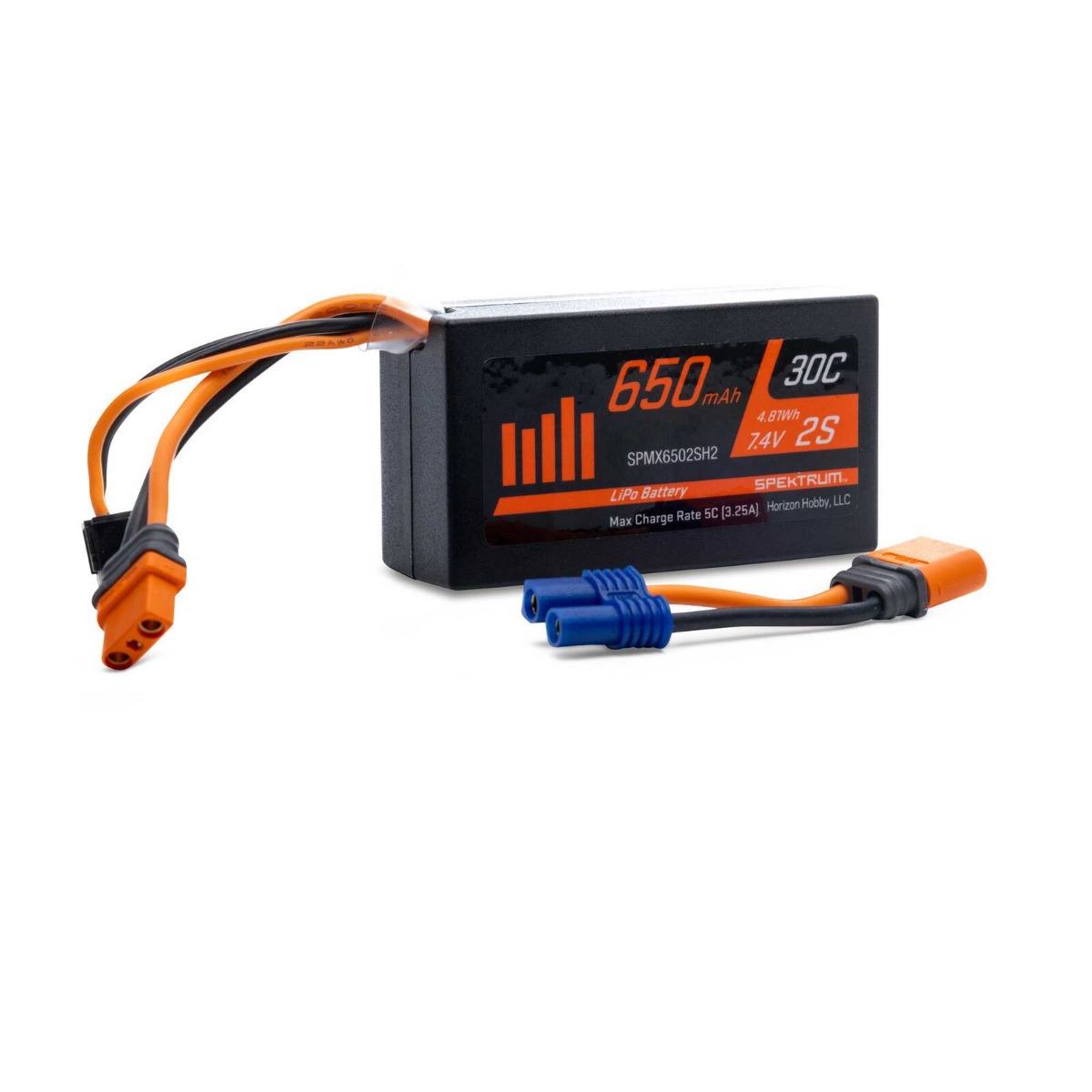 Spektrum 7.4V 650mAh 2S 30C Hardcase LiPo Battery IC2