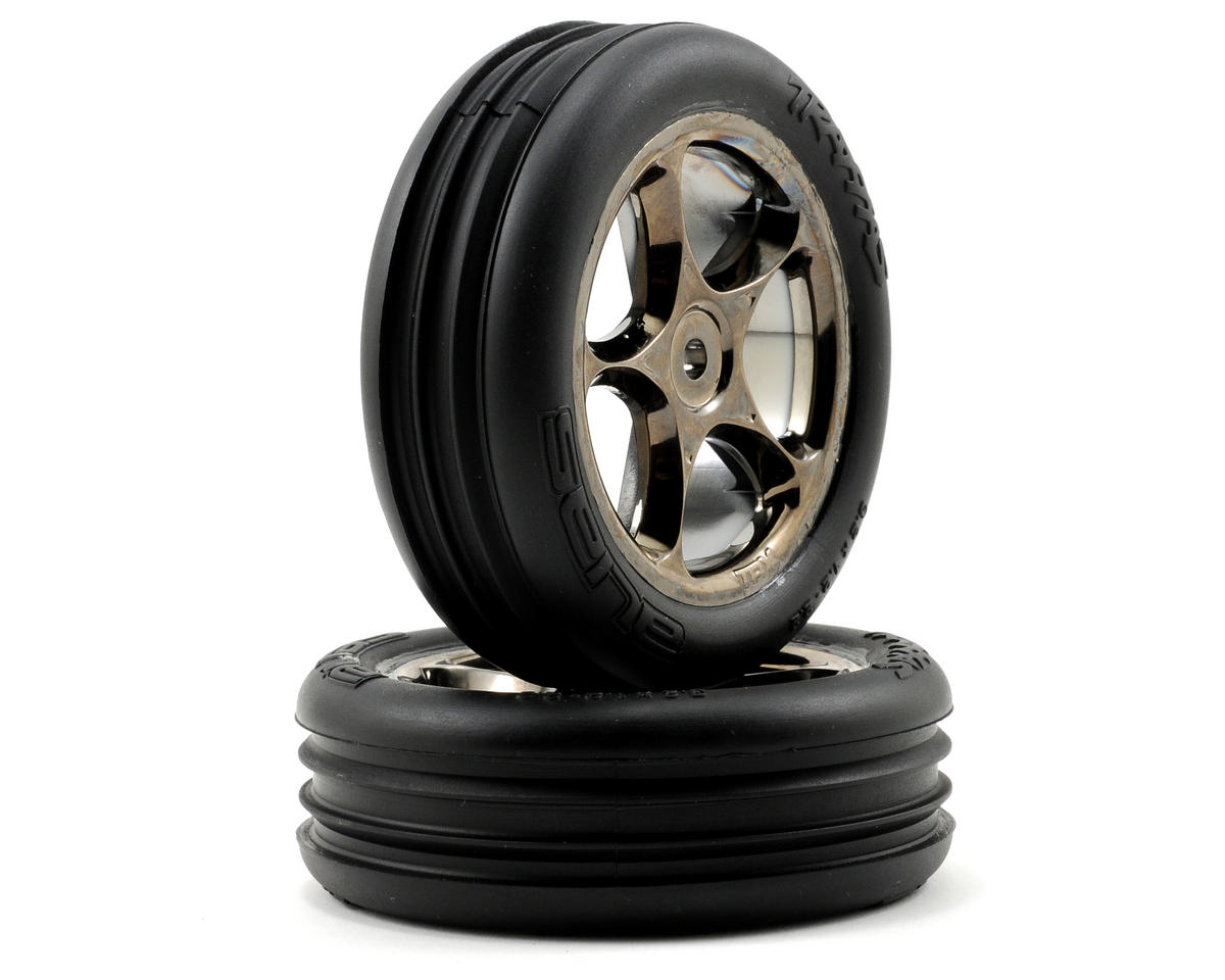 Tires & wheels, assembled (tracer 2.2" black chrome wheels, alias ribbed 2.2" tires) (2) (bandit front, medium compound w/ foam inserts)
