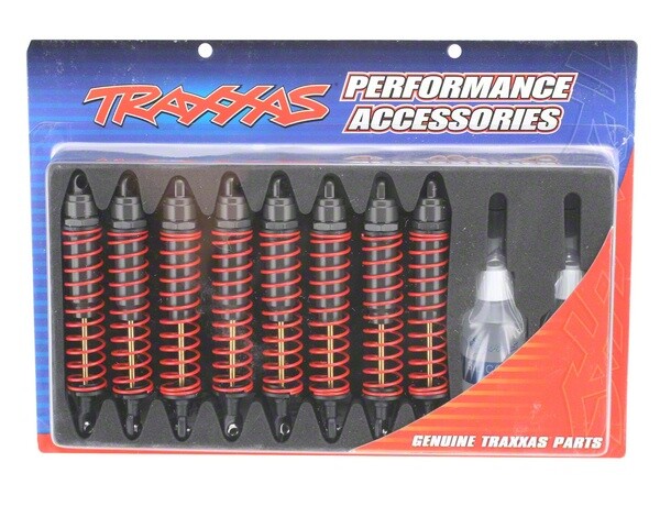 Big bore shocks (xx-long) (hard-anodized & teflon-coated t6 aluminum) (assembled) w/ red springs, tin shafts (8 pack) afbeelding