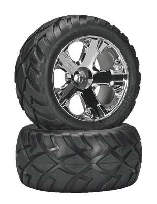 Tires & wheels, assembled, glued (all-star chrome wheels, anaconda tires, foam inserts) (nitro rear/ electric front) (1 left, 1 right)