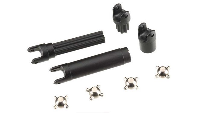 Half shafts, center front (1), center rear (1) (internal splined half shafts (2)/external splined half shaft) (2))/ metal u-joints (4) afbeelding