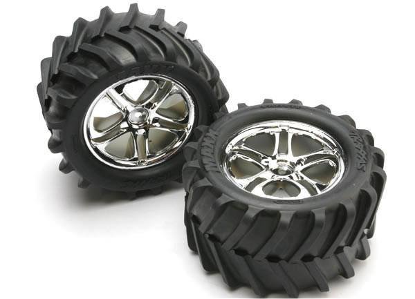 Tires & wheels, assembled, glued (ss (split spoke) chrome wheels, maxx tires, foam inserts) (2) (fits maxx/revo series)