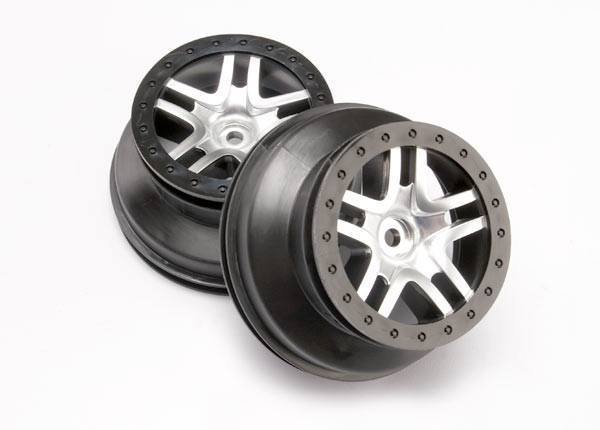 Wheels, sct split-spoke, satin chrome, black beadlock style, dual profile (2.2" outer 3.0" inner) (4wd front/rear, 2wd rear only) (2) afbeelding