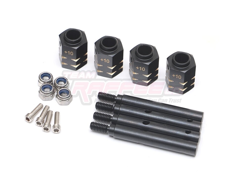 Black Brass Wheel Hex 10mm + Wheel extended axles voor de Traxxas TRX-4