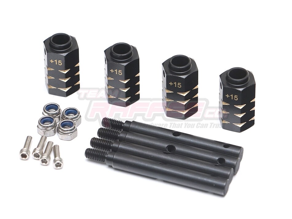 Black Brass Wheel Hex 15mm + Wheel extended axles voor de Traxxas TRX-4